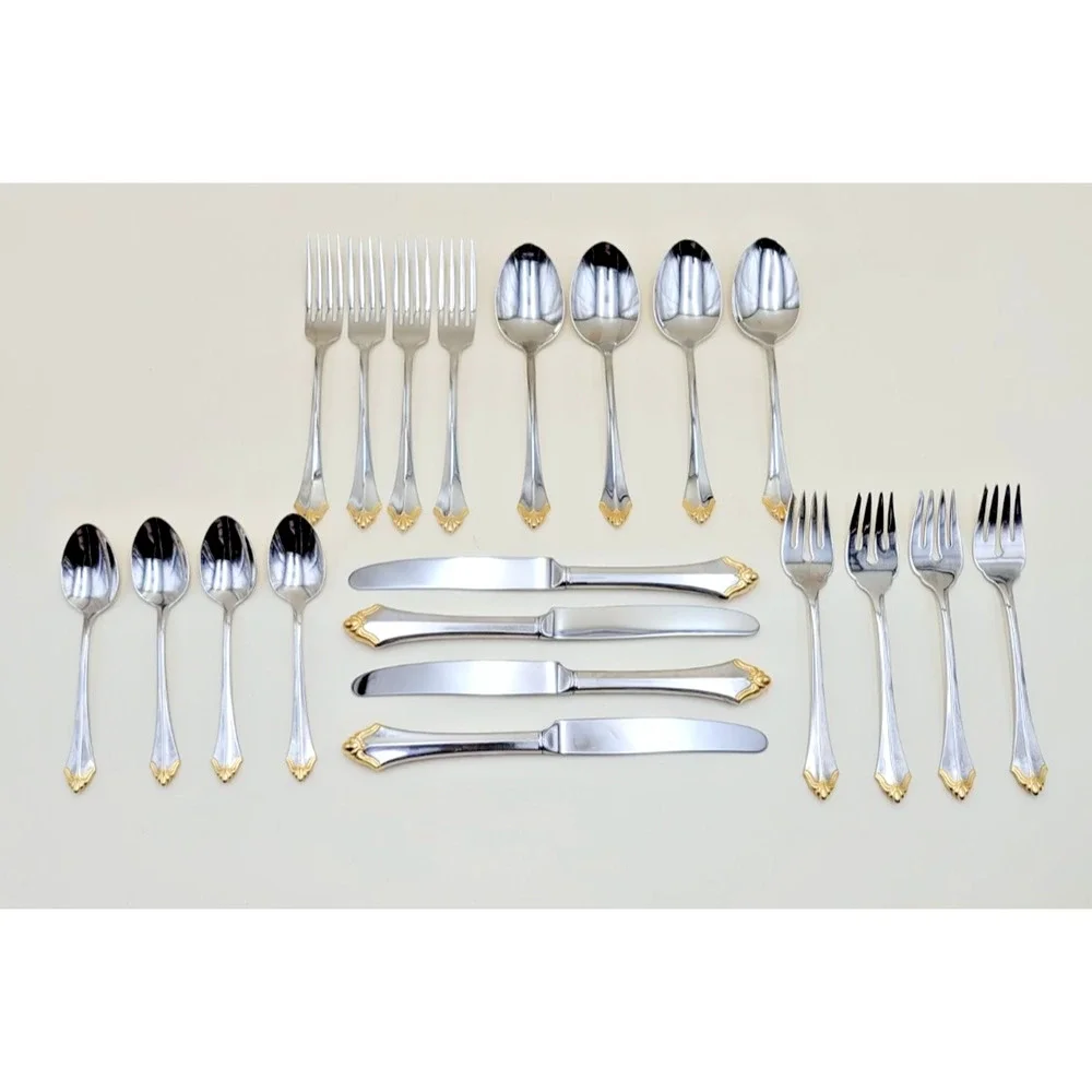 Vtg Oneida Community Golden Affection Flatware Set Gold Stainless 20pc